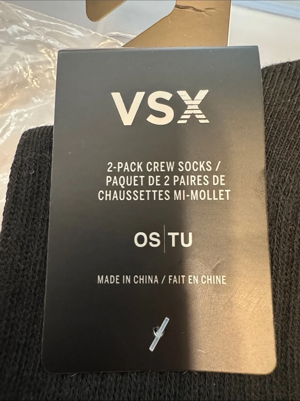 VSX 2-Pack Crew Mid-Calf Active Socks Black Taupe Tan White Contrast Stripe O/S